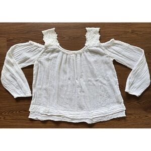 Denim & Supply Ralph Lauren Womens Boho Cold Shoulder Top Blue Floral Hippie